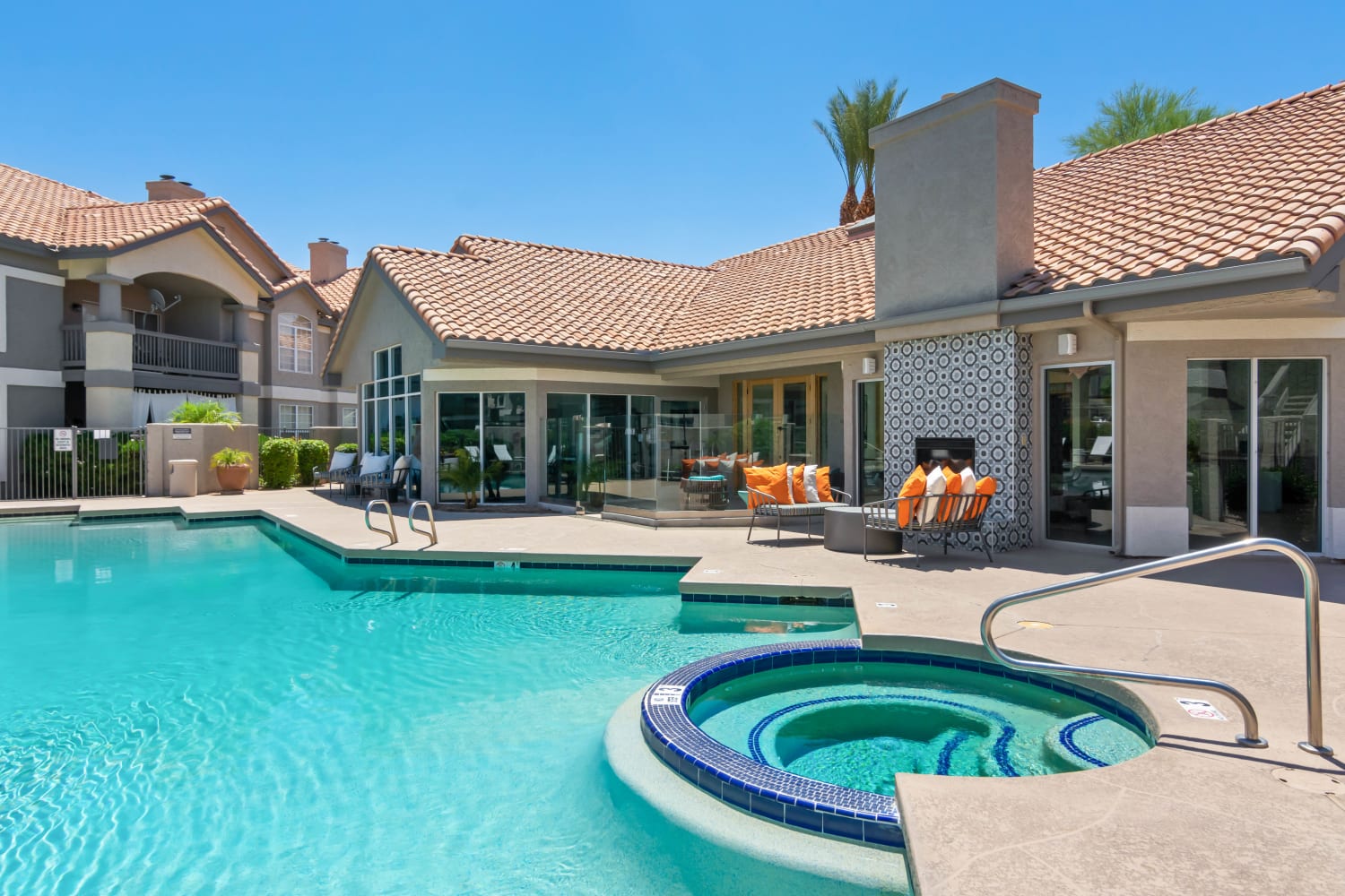 Outdoor community pool and spa at Sonoran Vista Apartments in Scottsdale, Arizona