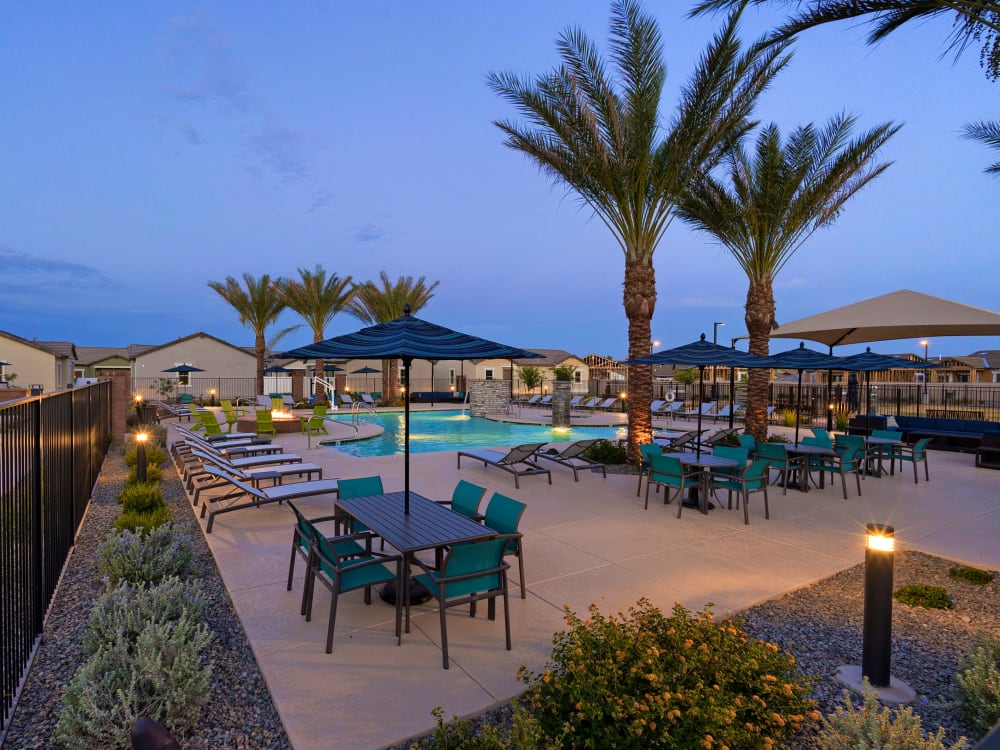 Poolside seating at Estia Windrose in Litchfield Park, Arizona