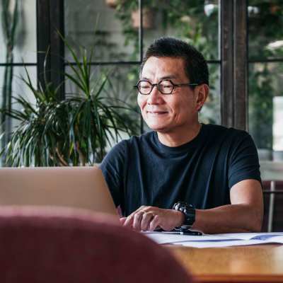 A happy retired man in their apartment at Virginia Junction in Baden, Pennsylvania