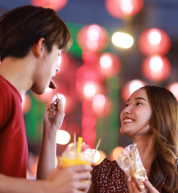 Couple enjoying dessert at nearby café at The Carlton At Lake Dexter in Winter Haven, Florida