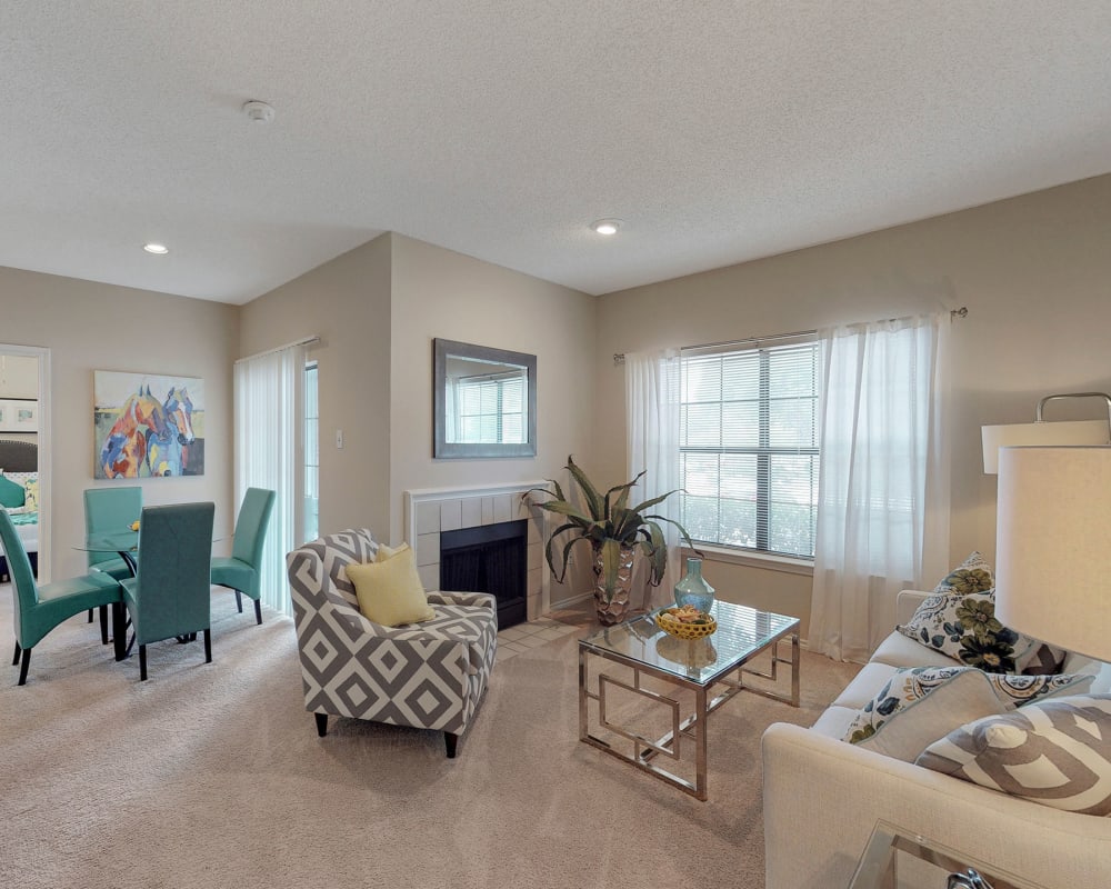 Spacious living room at Oaks Hackberry Creek in Irving. Texas