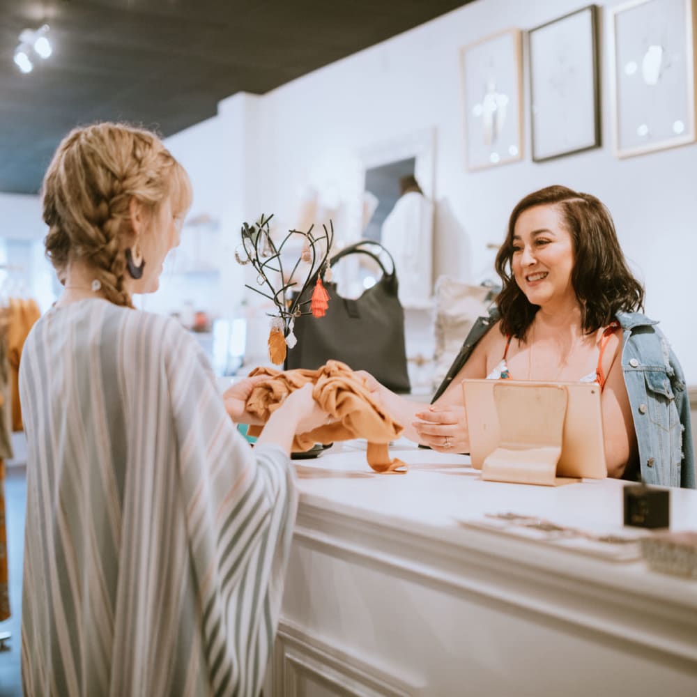 Resident out shopping at a local boutique at Hunters Point in Zionsville, Indiana