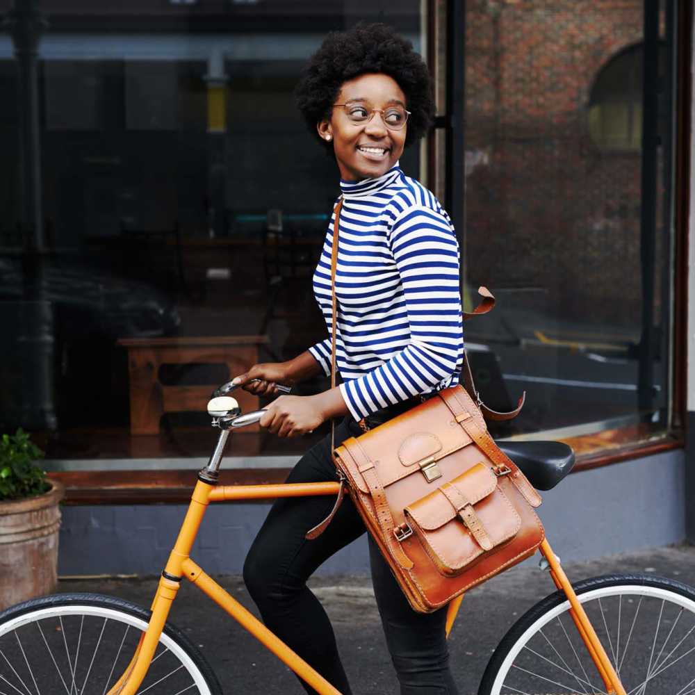 Resident biking to work at his office near Oaks Pentagon Village in Edina, Minnesota