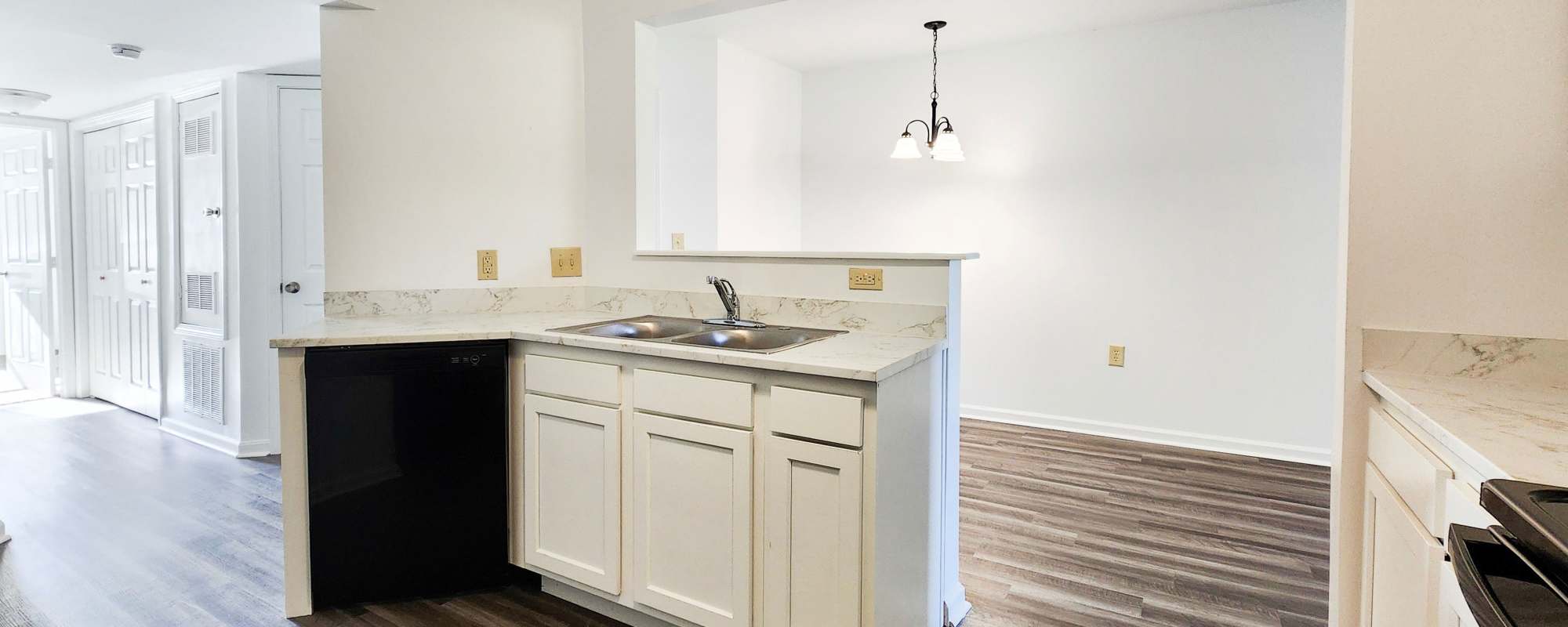 Sink in the kitchen at Cameron Creek Apartments in Galloway, Ohio