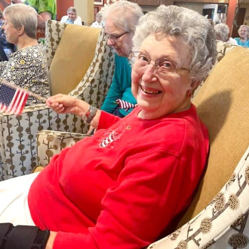 Resident smiling at The Oxford Grand Assisted Living & Memory Care in McKinney, Texas