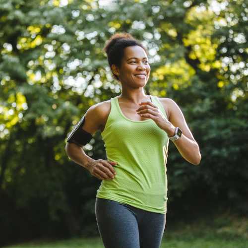 Resident jogging at a park near Park Place Olde Town Apartments in Arvada, Colorado