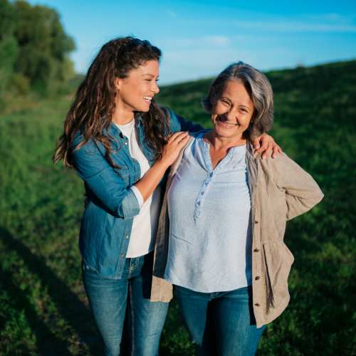 Resident and her daughter outside The Residences at Thomas Circle in Washington, District of Columbia 