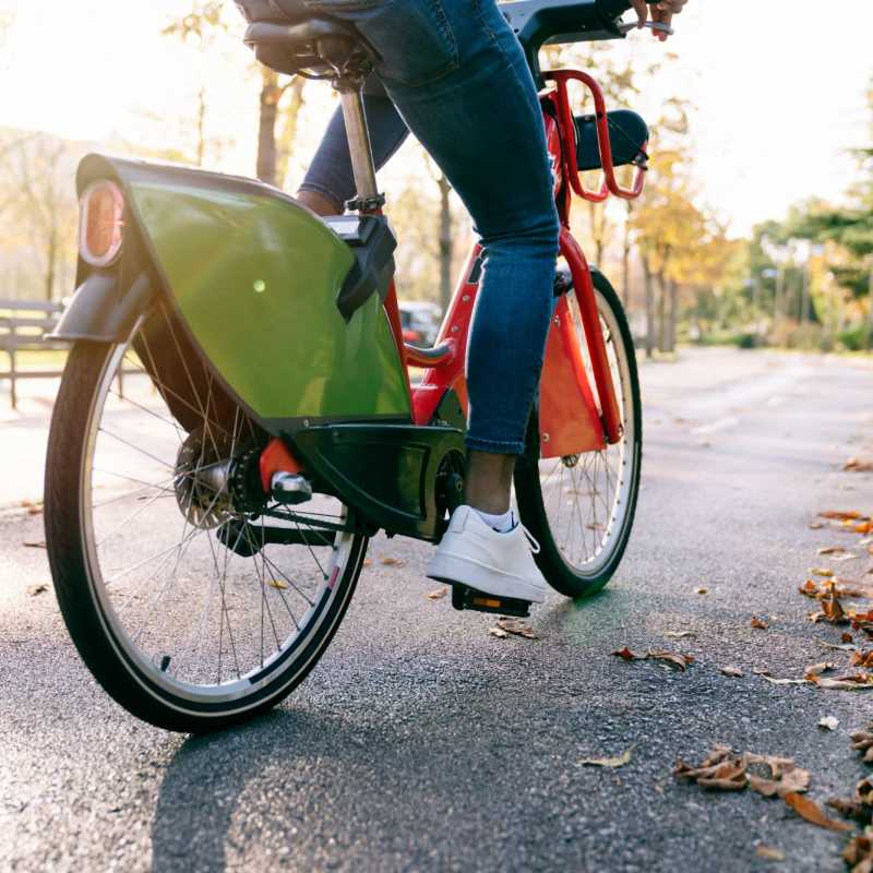 A resident rides a bike at Scotts Edge, Richmond, Virginia