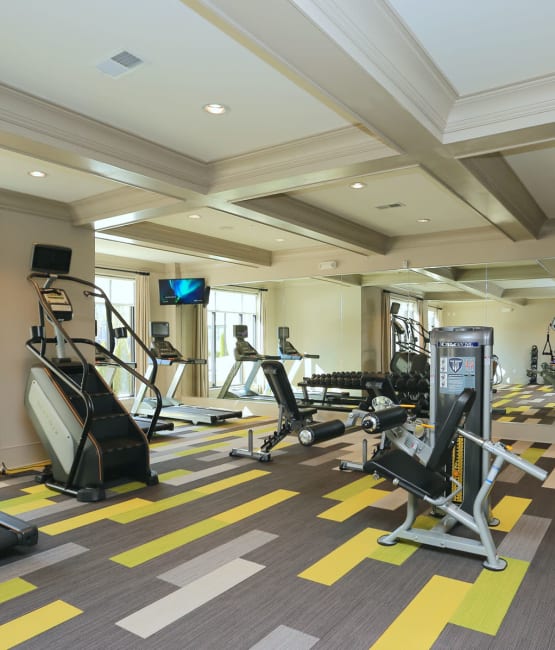 Well-equipped fitness center at The Heights at Sugarloaf in Duluth, Georgia