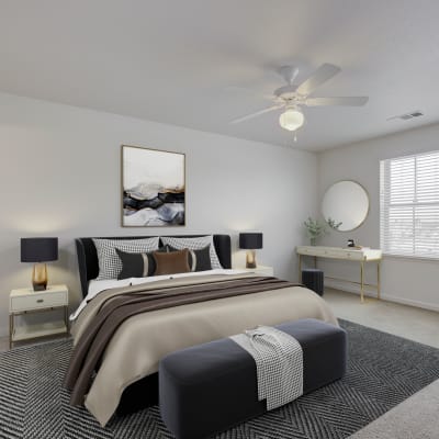A well-lit bedroom at Desert Winds in Fallon, Nevada
