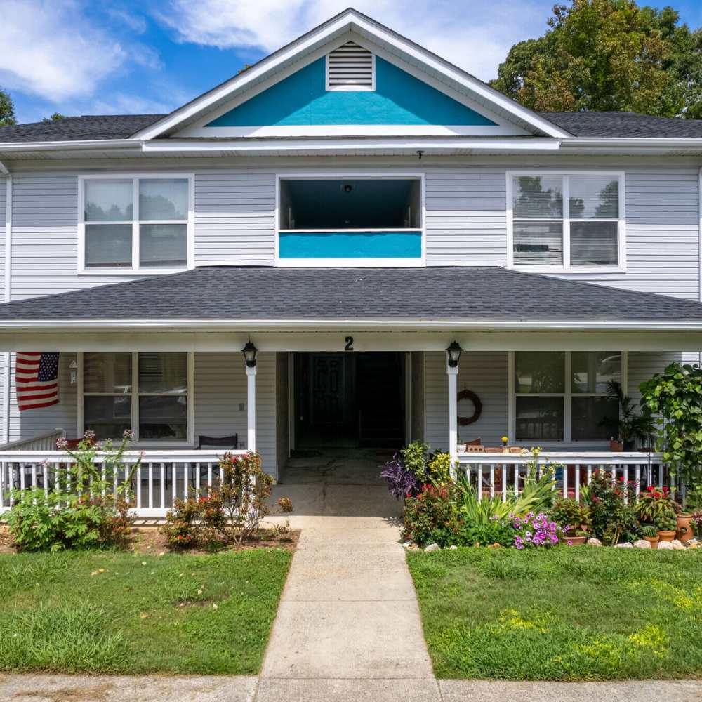Exterior view of the community apartment at West Village Apartments in Hillsborough, North Carolina