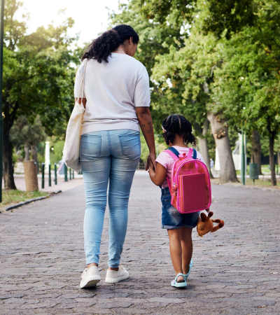 Student walking at school near Central Park in Park Forest, Illinois