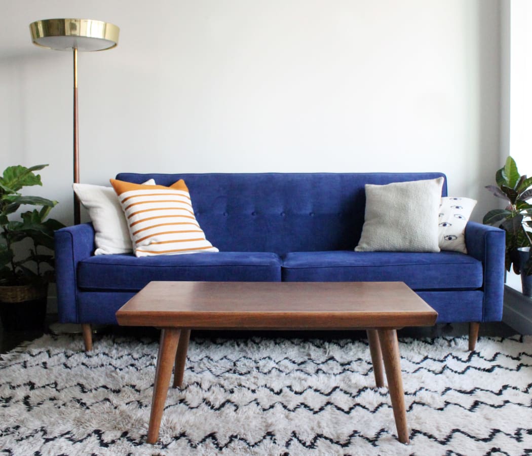 Beautifully decorated living room at Aqua Terra in Greenbrae, California