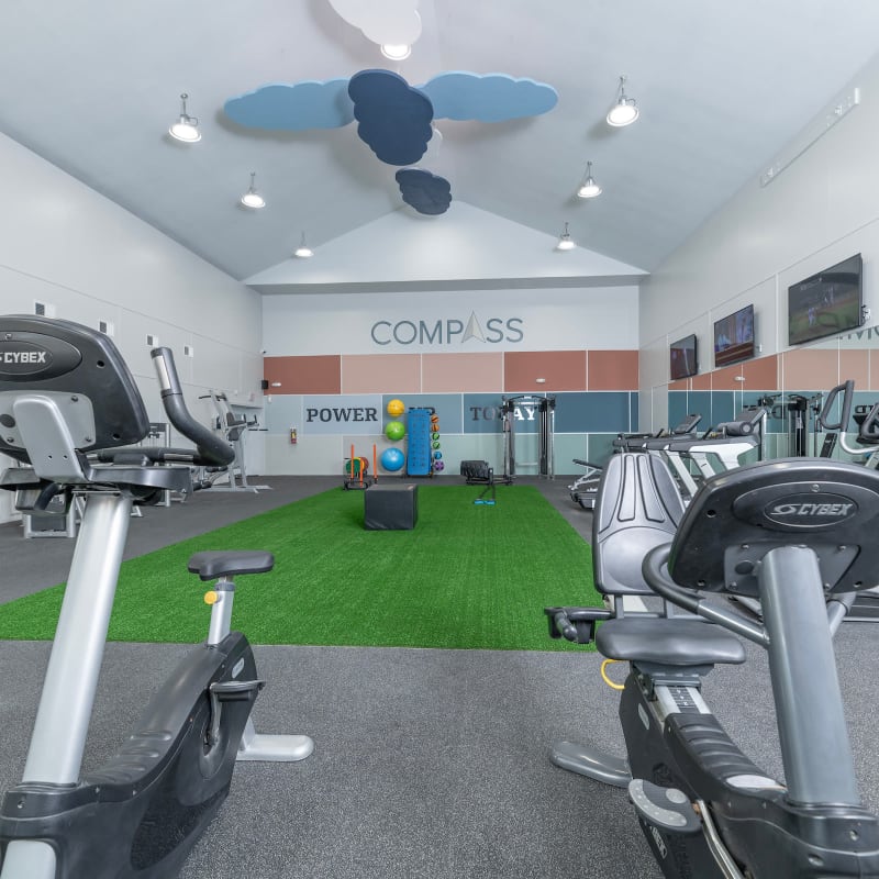 The fitness center at Compass at Windmill Lakes in Houston, Texas