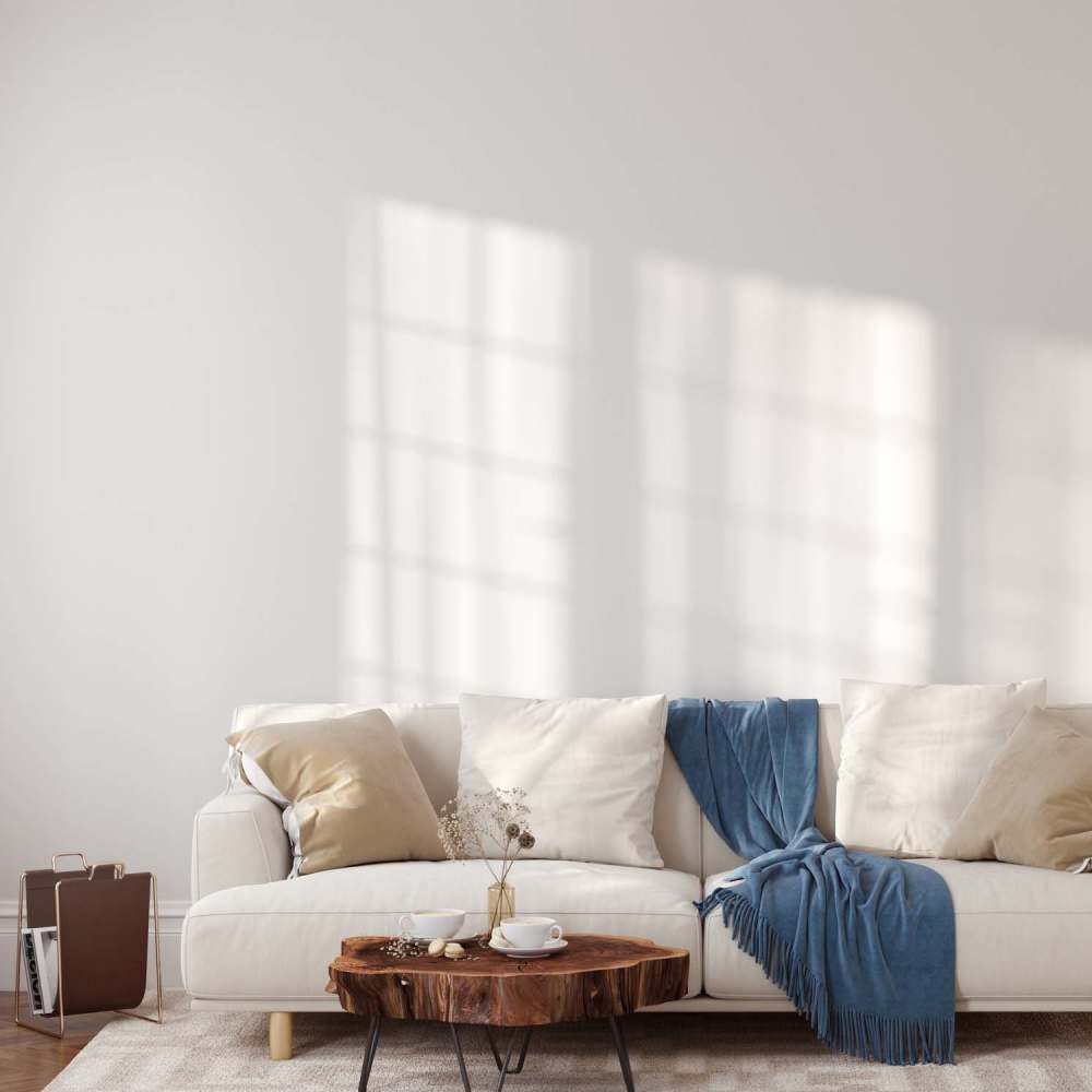Modern living room with bright walls at Pine Bluff in Kingsford, Michigan