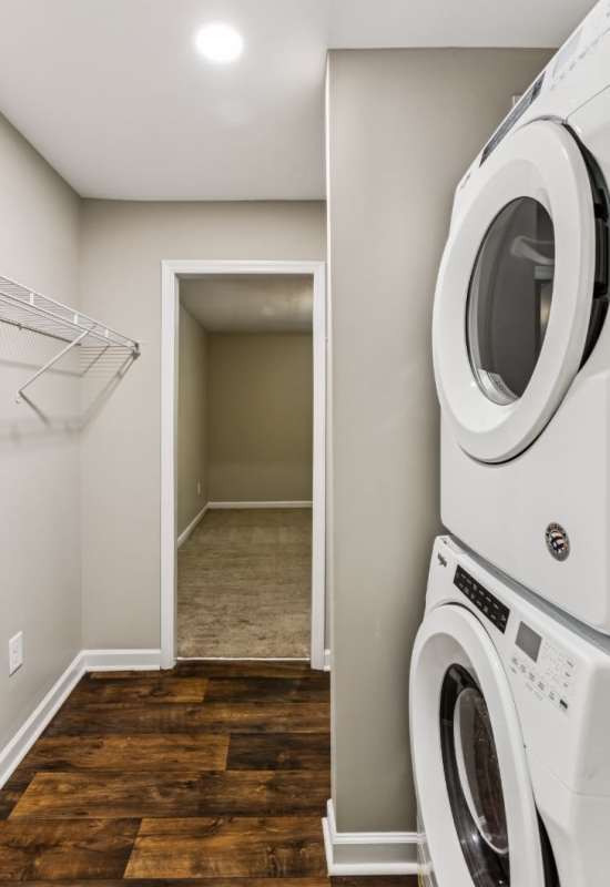In unit stacked washer and dryer at Ashford Place in Clarksville, Tennessee