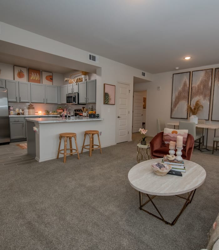 Spacious living room at Redbud Ranch Apartments in Broken Arrow, Oklahoma