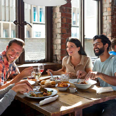 Residents having a meal near Arioso in Cupertino, California