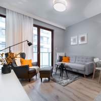 Luxury model home's living space at Grove Station Tower in Miami, Florida
