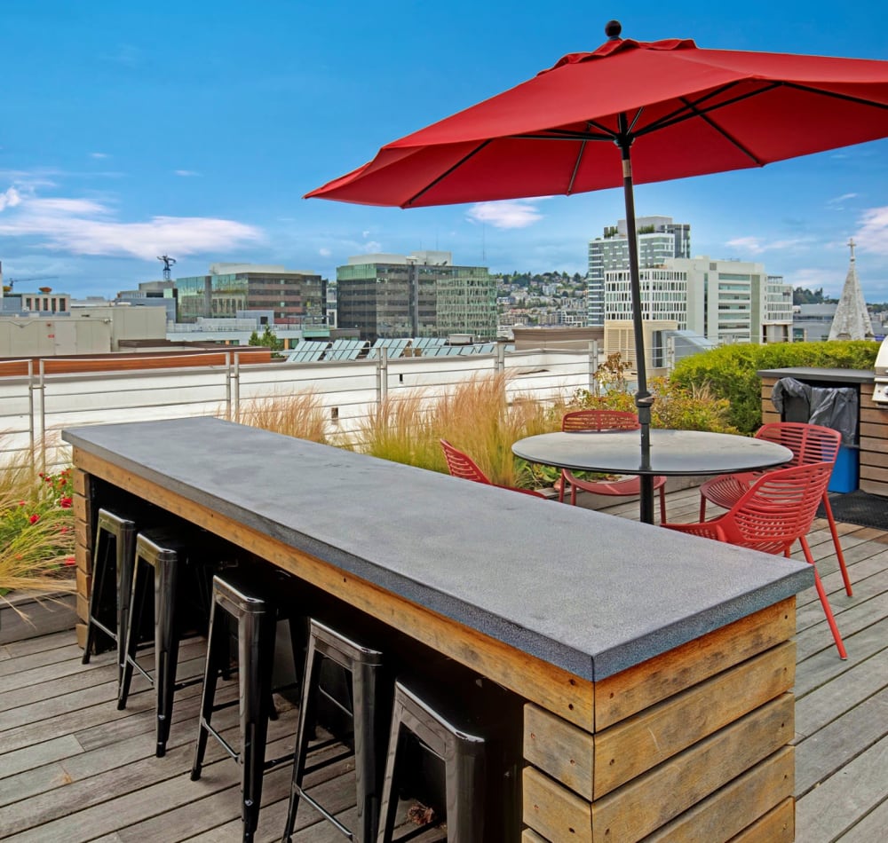 Awesome rooftop lounge area at Alley South Lake Union in Seattle, Washington