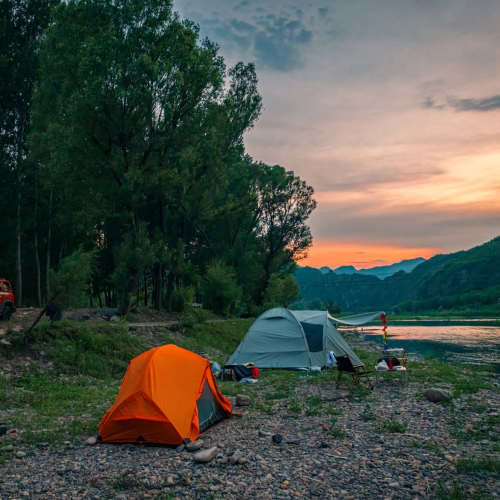 Camping set up at Irving Schoolhouse Apartments in Salt Lake City, Utah