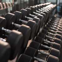Fitness center with free weights at River Club in Holland, Michigan