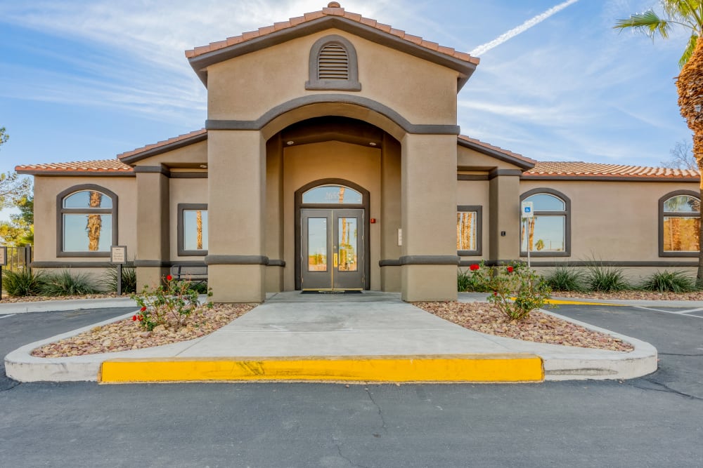Exterior entrance at Whispering Palms Apartments in North Las Vegas, Nevada