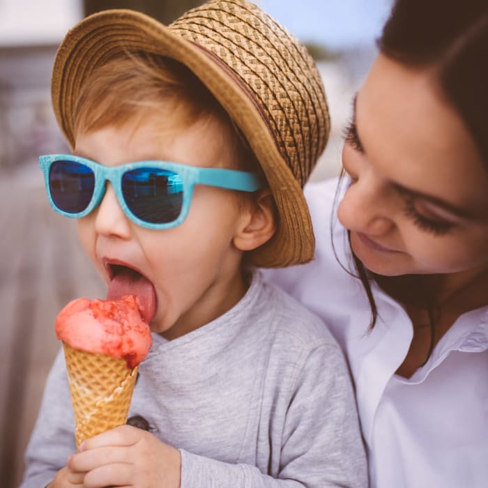 Child eating an ice cream cone at Factory 52 in Cincinnati, Ohio