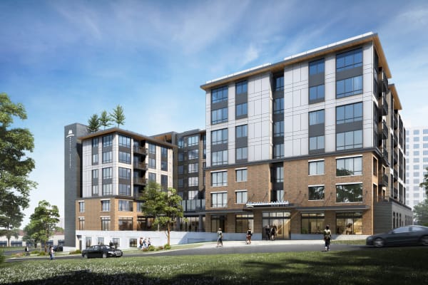 Rendering of the exterior of Merrill Gardens at Wright Park in Tacoma, Washington.