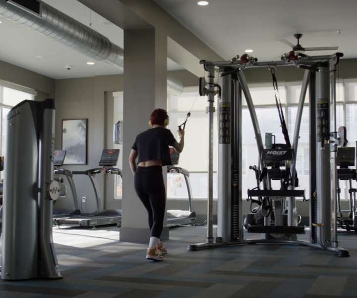 Community fitness center at The Lofts At West 7th in Fort Worth, Texas