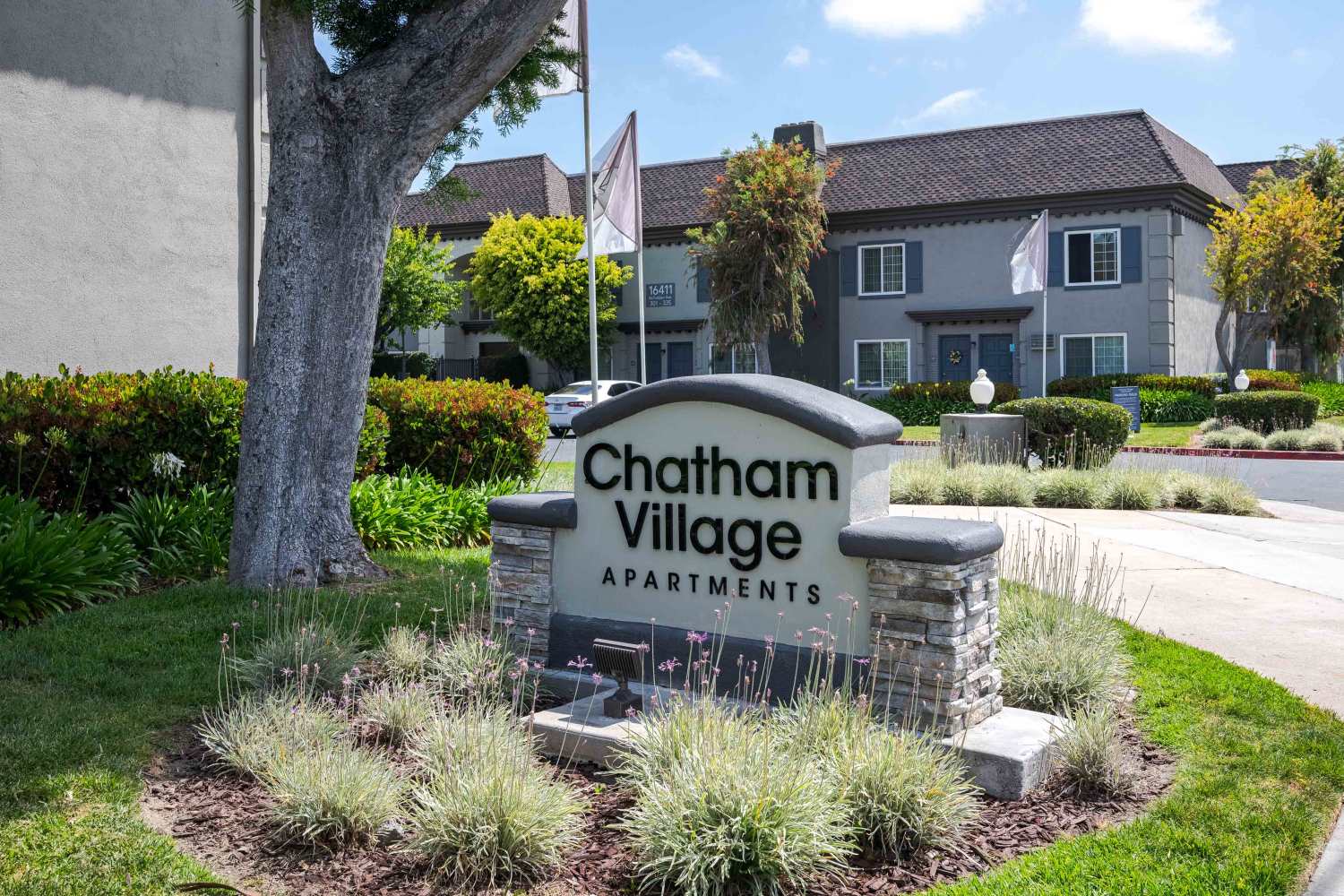Front sign at Chatham Village in Tustin, California