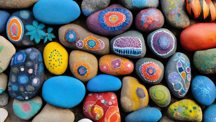 colorful painted rocks close together