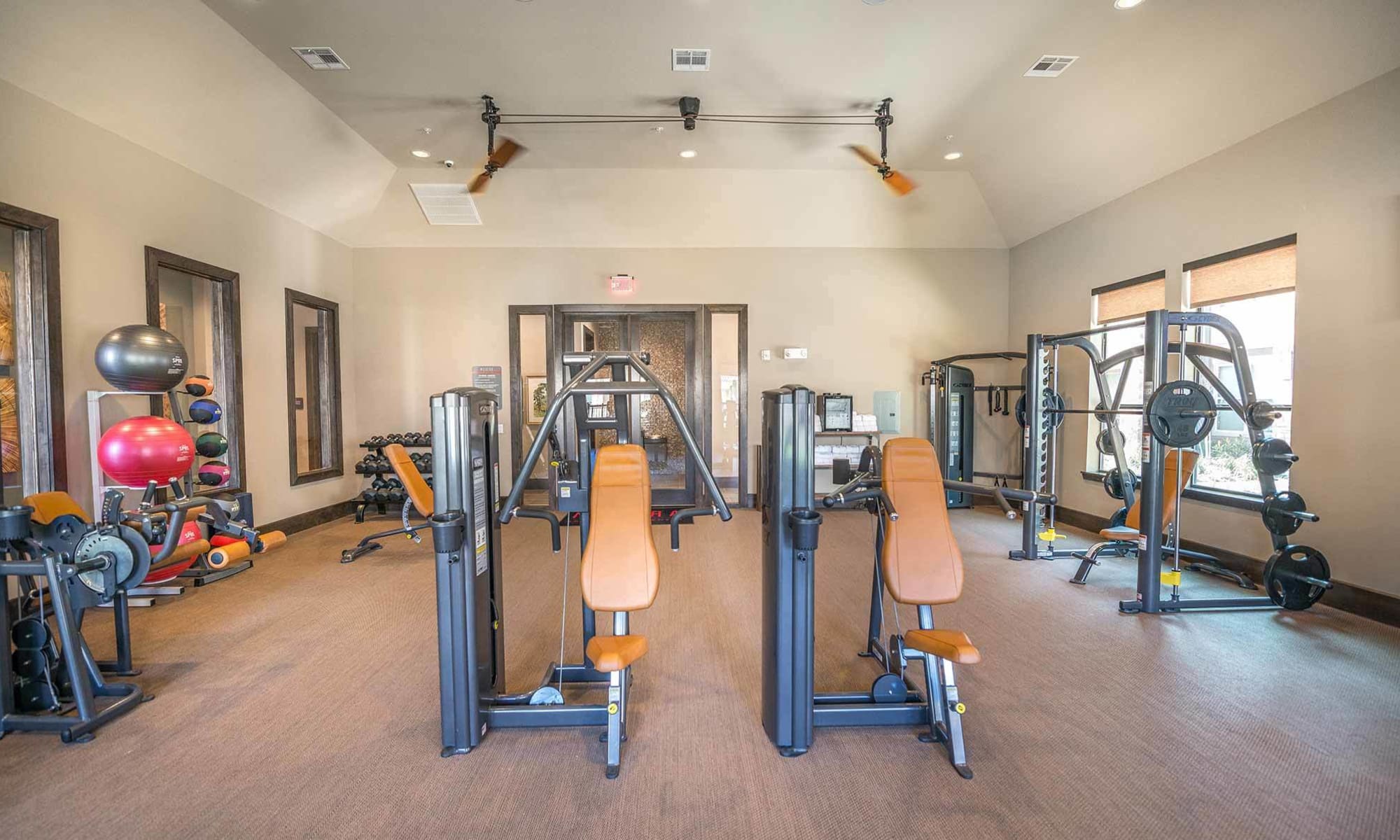 Fully equipped fitness center at The Abbey at Spring Town Center
