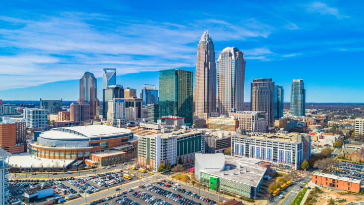 Aerial view of downtown Charlotte, North Carolina. 