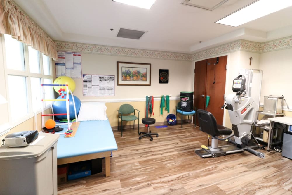 Equipment in the rehabilitation room at Harmony at Ironbridge in Chester, Virginia
