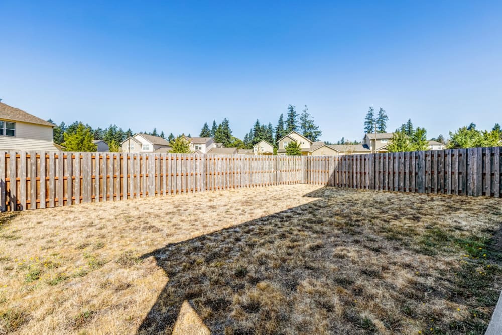 View of the backyard at Cascade Village in Joint Base Lewis McChord, Washington 