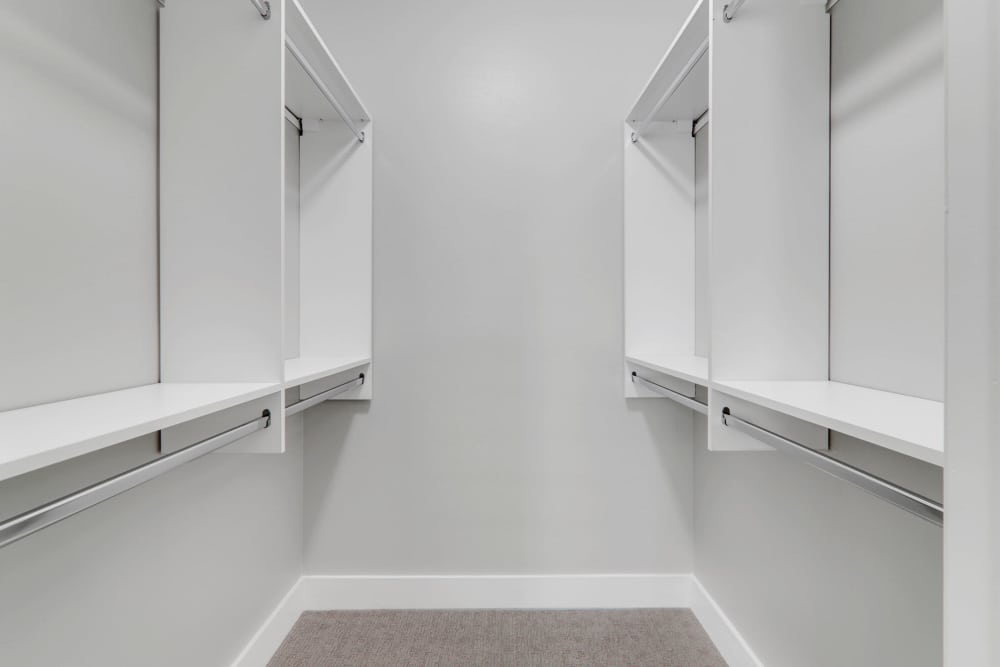 Closets in an apartment at Wesley in Raleigh, North Carolina