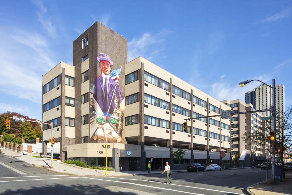 Exterior view of the apartment at Skyview Downtown in Springfield, Massachusetts