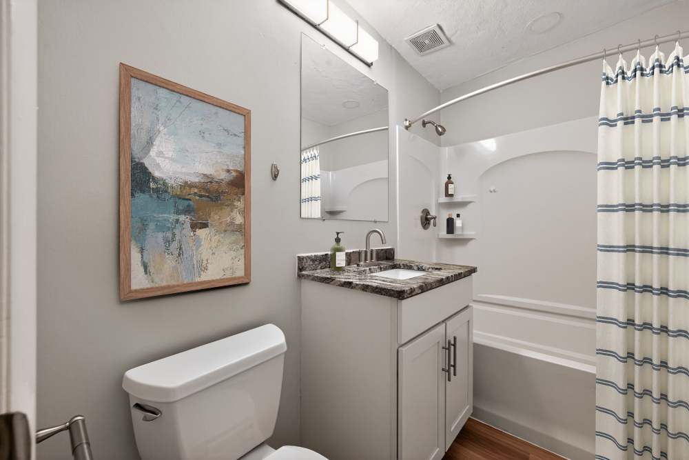 Bathroom Featuring a Shower Bathtub at Park Village West in Westborough, Massachusetts