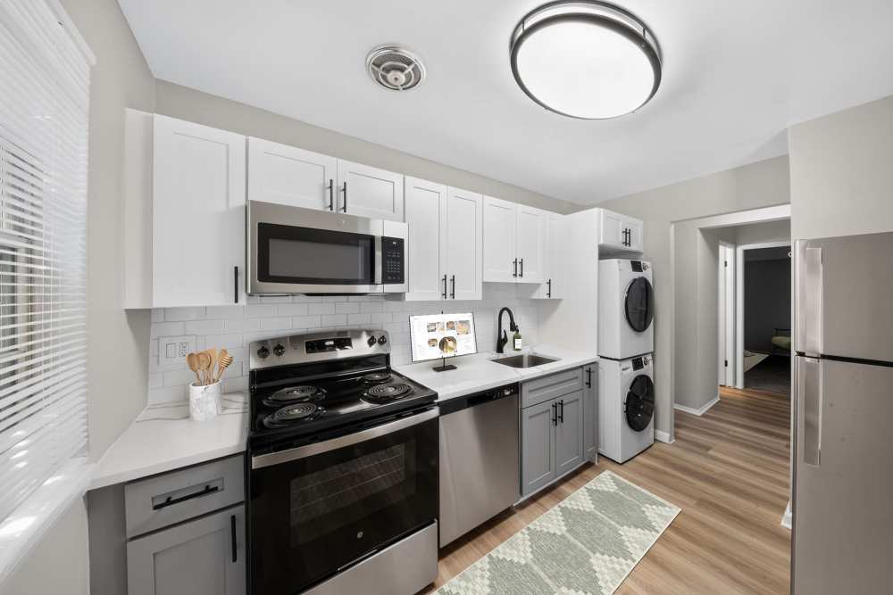 Kitchen with stainless-steel appliances at Eagle Rock Apartments at Bel Air North in Forest Hill, Maryland