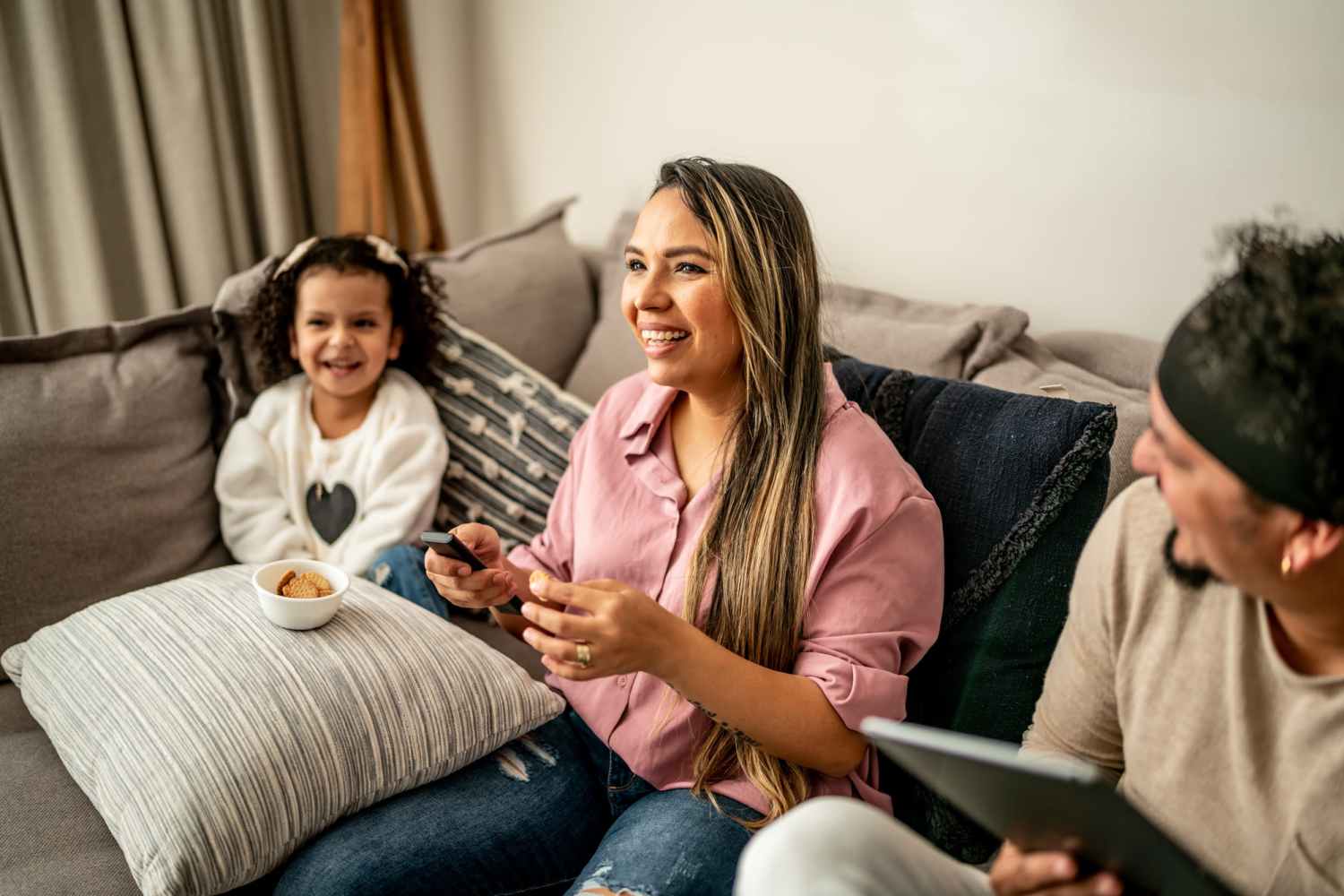 Happy family in their living room at Heritage Manor in Mineral Wells, Texas