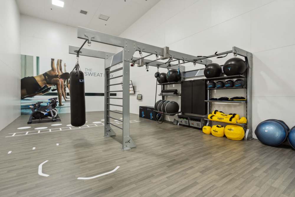 Sweat Box fitness gym with heavy weights at River Oaks Apartment Homes in Vacaville, California