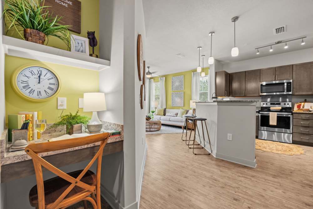 Kitchen with hardwood flooring at Pier Park Crossings in Panama City Beach, Florida