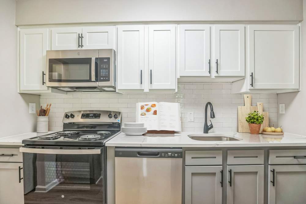 Newly renovated kitchen at Ramblewood Village Apartments in Mount Laurel, New Jersey