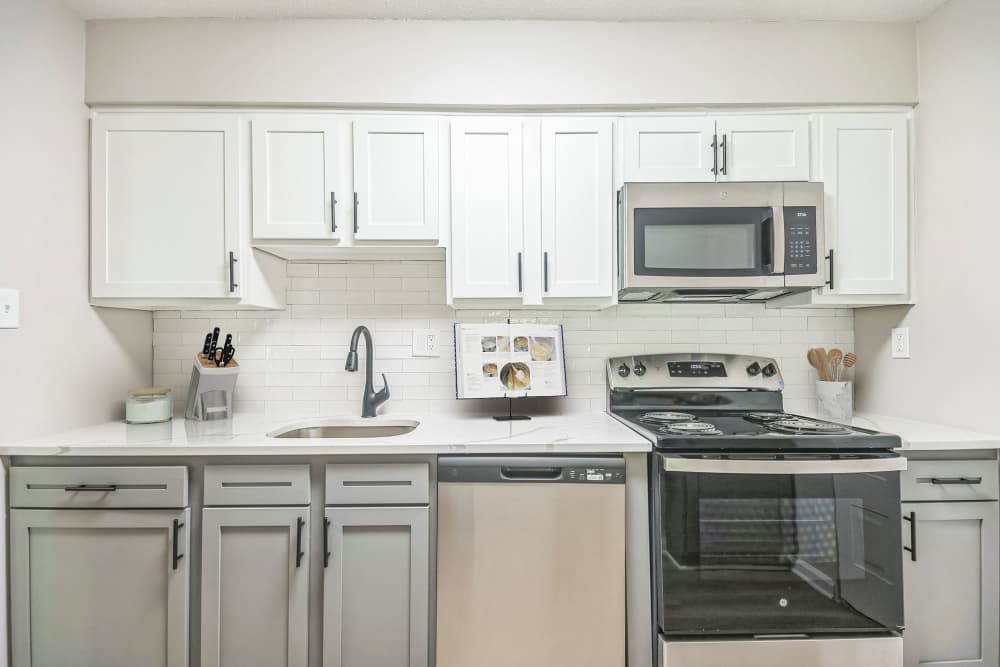 Stainless steel appliances in the kitchen at Ramblewood Village Apartments in Mount Laurel, New Jersey