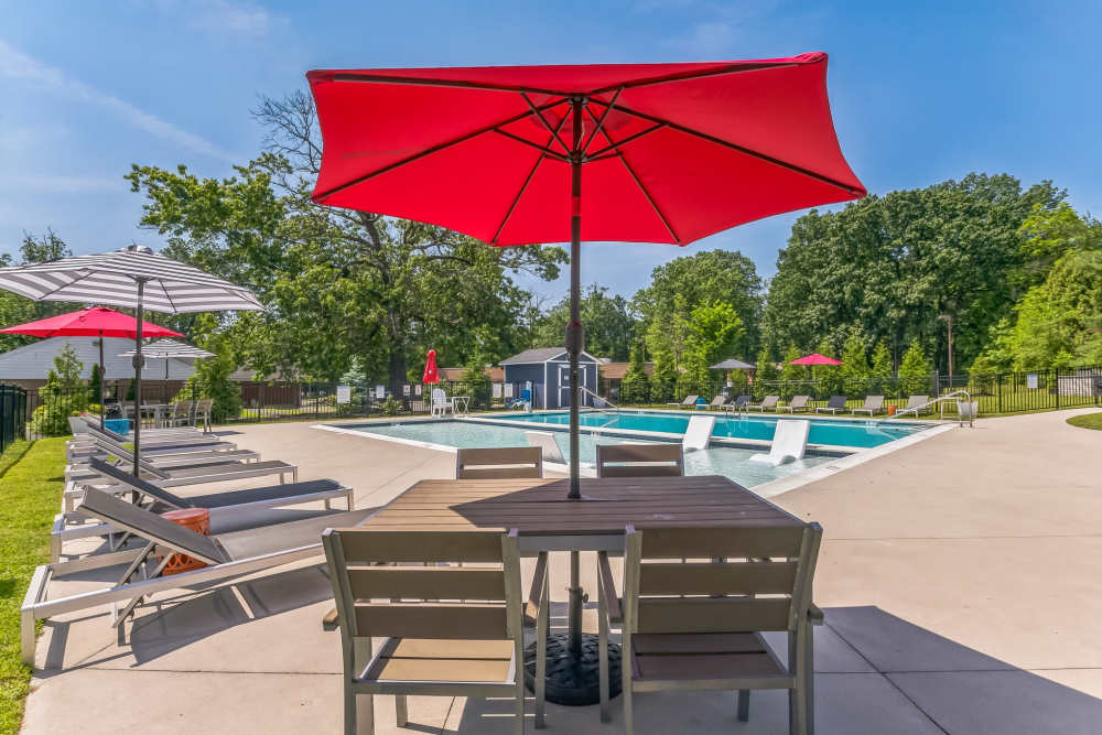 Pool and lounge area at Ramblewood Village Apartments in Mount Laurel, New Jersey