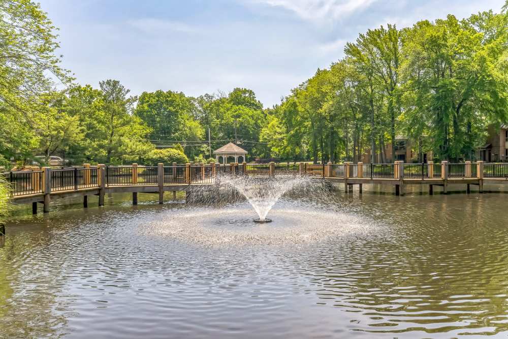 Scenic pond view at Ramblewood Village Apartments in Mount Laurel, New Jersey