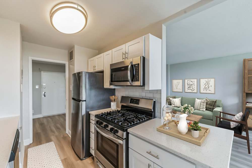 Renovated Modern Kitchen at Chestnut Hill Tower in Philadelphia, Pennsylvania