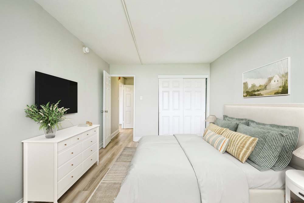 Minimalist Bedroom at Chestnut Hill Tower in Philadelphia, Pennsylvania
