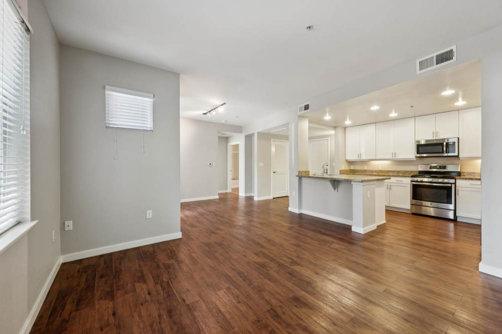 Living room and kitchen at Azure Apartment Homes in Petaluma, California